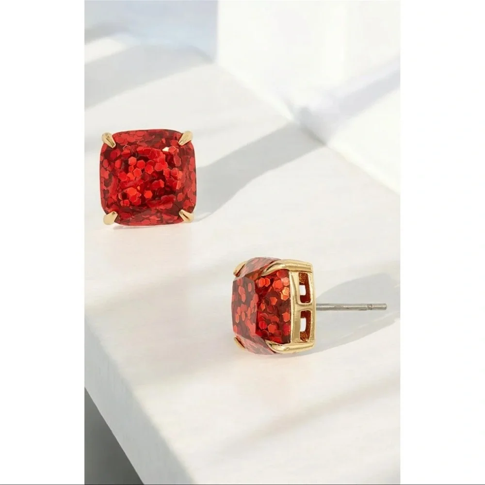 Kate Spade New York Mini Small Square Studs Earrings Red